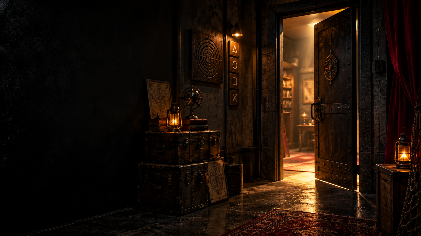 Sfeervolle gang naar een mysterieuze escape room